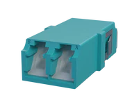 Adaptateur fibre optique LC Duplex avec obturateur, Aqua - Vue de face