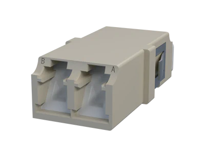 Adaptateur fibre optique LC Duplex avec obturateur, beige - Vue de face