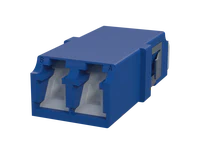 Adaptateur fibre optique duplex LC avec obturateur, bleu - Vue de face