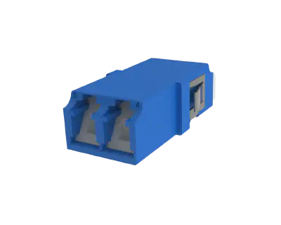 Shuttered LC Duplex Fibre Optic Adapter, Blue - Front View