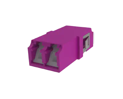 Shuttered LC Duplex Fibre Optic Adapter, Erika Violet - Front View