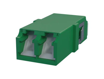 Adaptateur fibre optique LC Duplex avec obturateur, vert - Vue de face