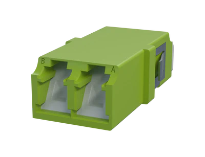 Adaptateur fibre optique LC Duplex avec obturateur, vert citron - Vue de face