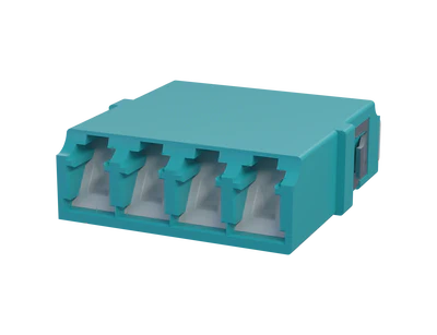 Adaptateur fibre optique LC Quadplex avec obturateur, Aqua - Vue de face