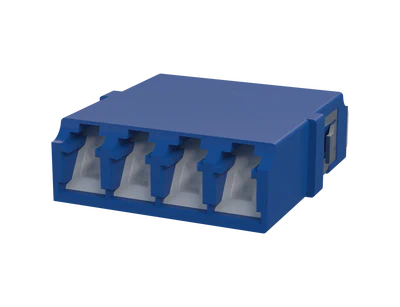 Adaptateur fibre optique LC Quadplex à obturateur, bleu - Vue de face