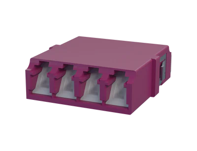 Adaptateur fibre optique LC Quadplex avec obturateur, Erika Violet - Vue de face