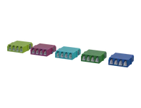 Adaptateurs fibre optique LC Quadplex avec obturateur, vert citron, Erika Violet, Aqua, vert et bleu