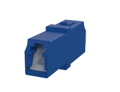 Adaptateur fibre optique LC Simplex avec obturateur, bleu - Vue de face