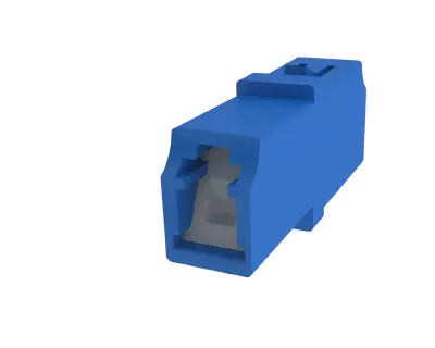 Shuttered LC Simplex Fibre Optic Adapter, Blue - Front View