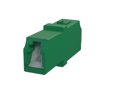 Adaptateur fibre optique LC Simplex avec obturateur, vert - Vue de face