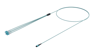 8 Fibre MPO to LC Fanout, OM4 Aqua