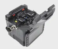 FiberFox Mini 5C+ Premium splicer open with fibre holders